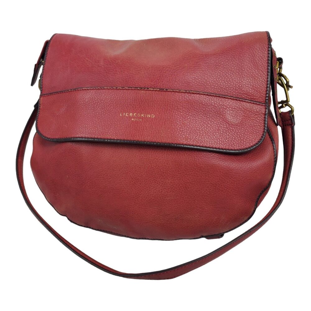 LIEBESKIND BERLIN Saddlebag Women Red Leather Shoulder Strap Tote Graffiti Lined